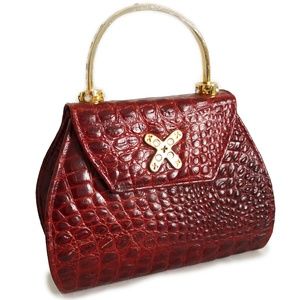 Leatherrock Nina Arjani Bag Top Handle Croc Stamp Leather Vintage 90s